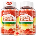 Vrouwen & mannen Super Vitamine B Complex Gevulde Gummies, Gemethyleerde w/Omega 3, Magnesium,CoQ10, Ashwagandha, Vitamin C, TMG, Suikervrij - 60 Tellen (pakket van 2)