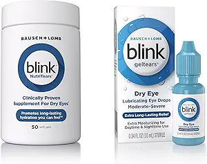 Blink GelTears Eye Drops for Dry Eyes, Gel Smeerpot Eye Drops, Moisturizing & Extra langdurige Hydrating Eye Care + Blink NutriTears Klinisch bewezen supplement voor droge ogen, 50 Softgels