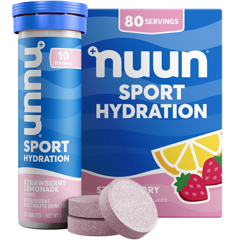 Nuun Sport Electrolyt tabletten met Magnesium, Calcium, Kalium, Chloride & Natrium, Glutenvrij & Vegan, Aardbei Lemonade, 8 Pack (80 Servings Totaal)
