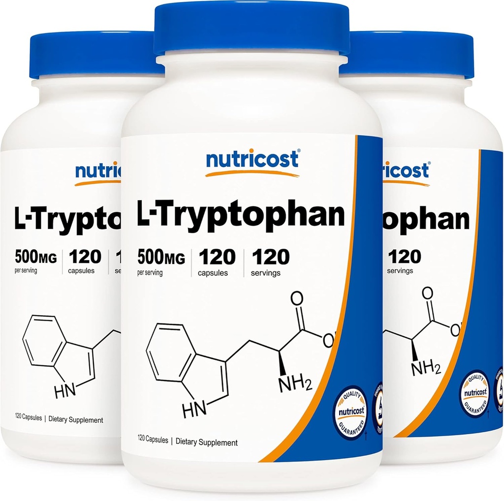 Nutricost L-Tryptofaan 500mg, 120 capsules (3 flessen)