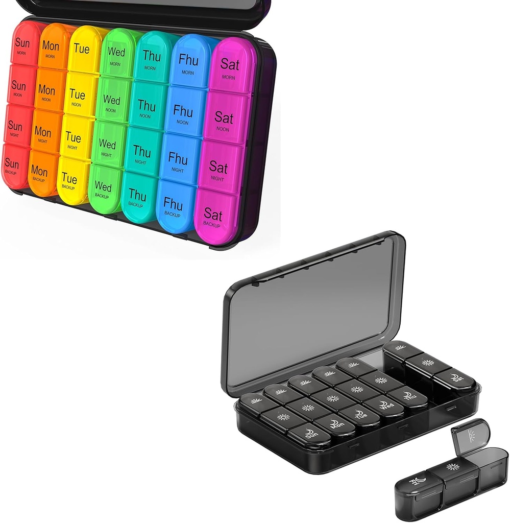 Daviky Pill Organizer 4 keer per dag - Pill Organizer 3X per dag, Pill Box 7 Dag, Large Weekly Medicine Case voor reizen met verwijderbare containers te houden dagelijkse vitaminen, supplementen en medicatie