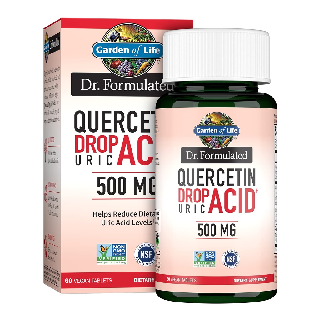 Garden of Life Quercetine Probiotic & Uric Acid Support with Tart Cherry, Vitamin C from Organic Acerola and Rose HIPS Plus Luteolin 