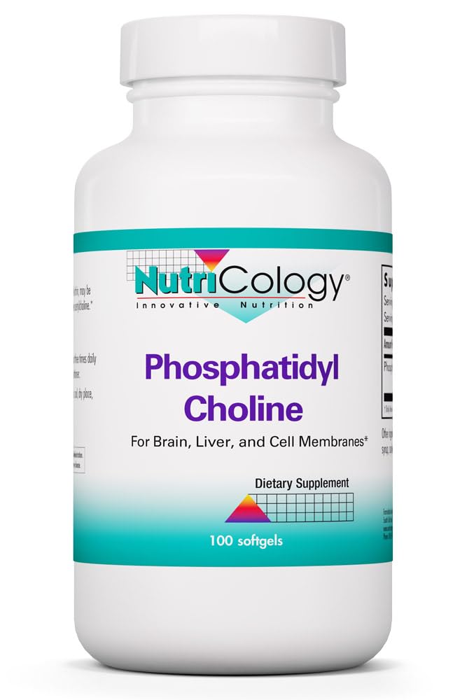 Nutricology Fosfatidyl Choline Supplement - Lecithin Capsules, spijsverteringsenzymen voor lever, vetdigestie Ondersteuning, Choline Supplementen voor vette lever, 1540mg Softgels - 100 Tellen