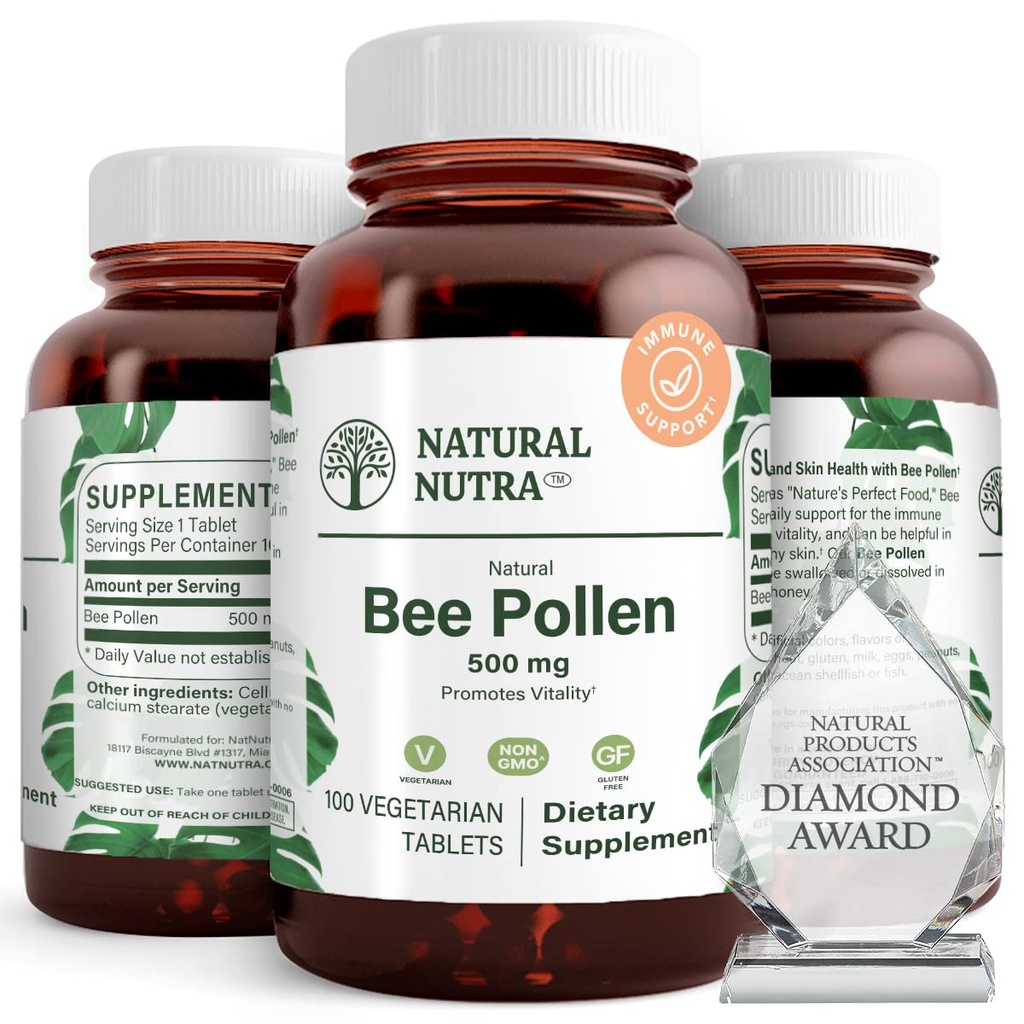 Natuurlijke Nutra Bee Pollen 500 mg, helpt de vitaliteit en het immuunsysteem te bevorderen, de algehele gezondheid te verbeteren, helpt het lichaam uithoudingsvermogen te verbeteren, 100 tabletten