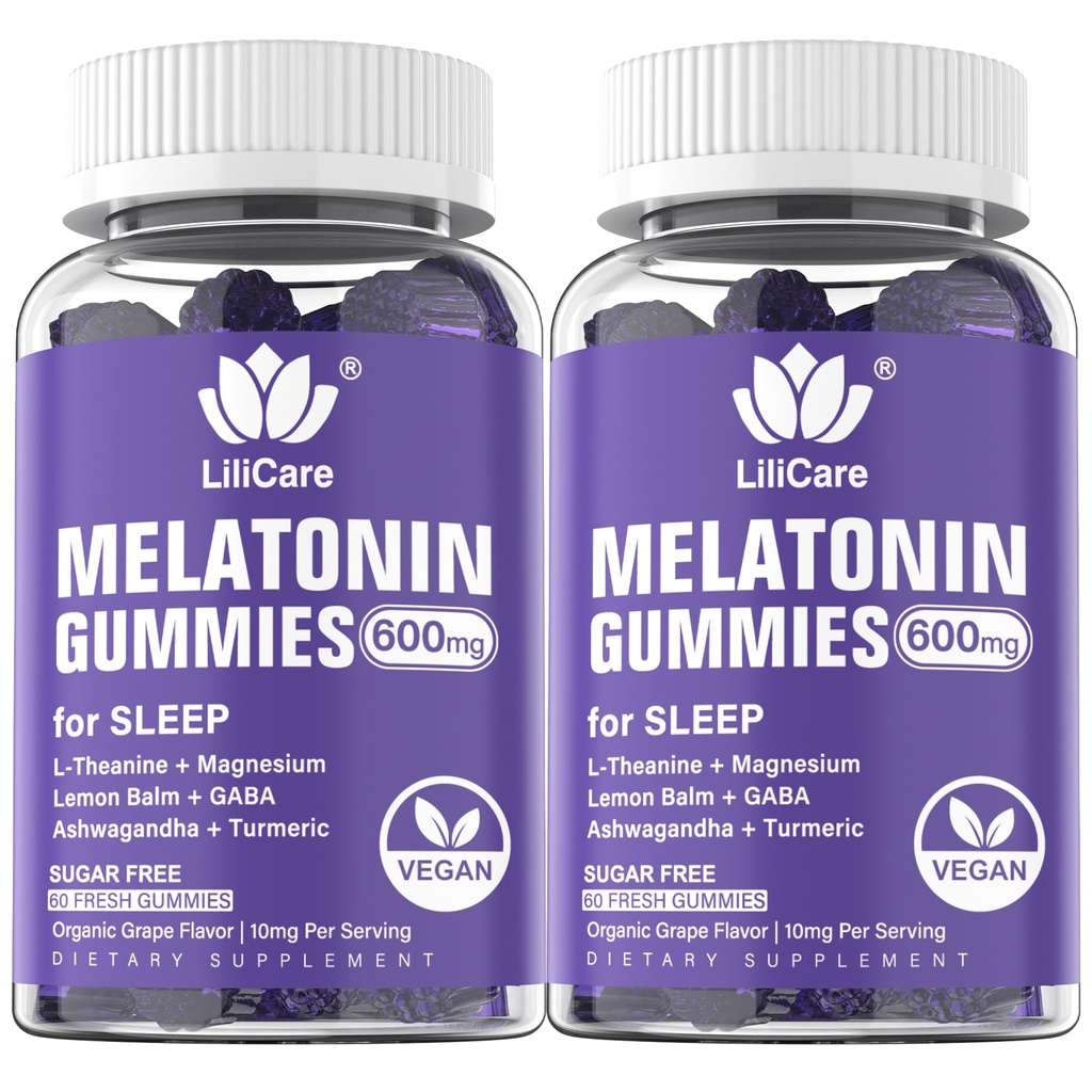 Melatonin 20mg Gummies for Adults (2 Packs) Extra Strength with L-Theanine, Ashwagandha, Magnesium, Turmeric, GABA, Lemon Balm and Chamomile for Supports Healthy Circadian Rhythm, Grape Flavor, 120ct