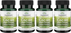 Swanson Full Spectrum Cacao (Raw Cocoa) - Herbal Supplement Promoting Mild Energy Support - Traditional Whole Fruit Formula - (60 Capsules, 400mg Elke) 4 Pack