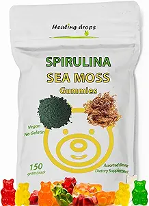 Spirulina Gummies Sea Moss Gummies - Superfood supplement voor algemene wellness - Spirulina Sea Moss Gummy Bears Gemaakt met blauw-groen Spirulina Powder & Sea Moss Extract
