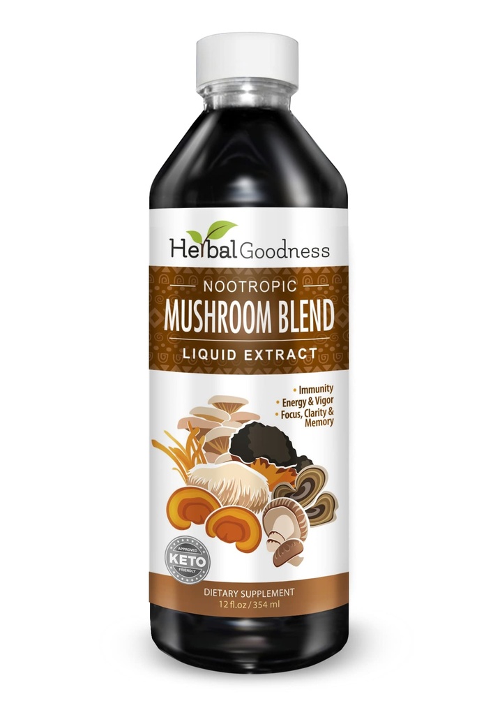 Nootrope Paddestoelen, Leeuwen Mane, Leeuwen Mane Paddo Supplement, Geestelijke Duidelijkheid en Focus Supplementen, Immuun Ondersteuning, Paddestoel Blend Extract, Leeuwen Mane Paddo Supplement - Herbal Goodness 12oz
