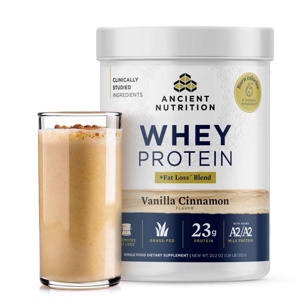 Oude voeding Gras Fed Wei Proteïne + vetverlies Blend, Vanille Cinnamon, 23g Proteïne, bevordert vetverlies en Boost Metabolisme, Organisch regeneratief A2/A2 Melkeiwit,18 porties