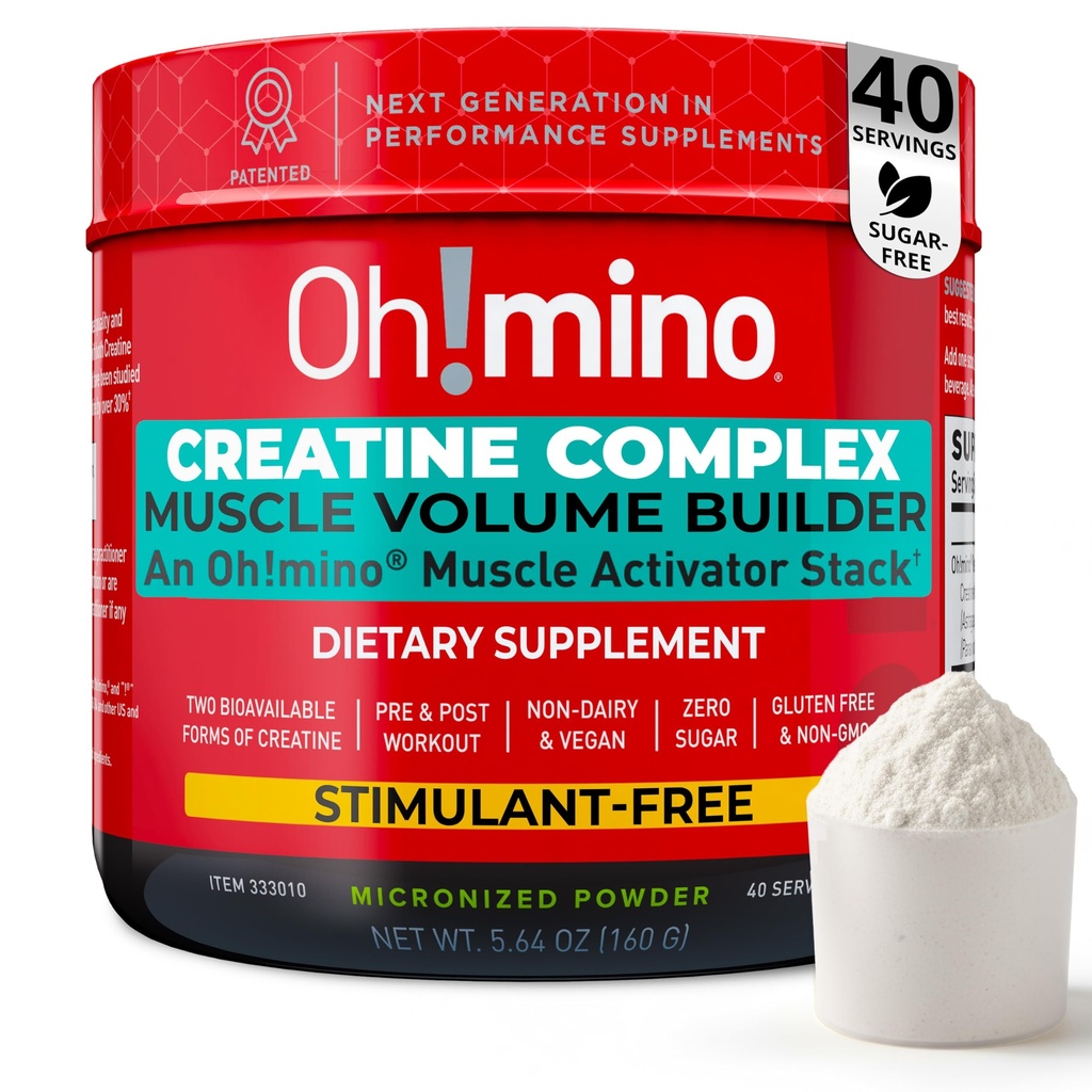 Oh!mino Creatine Complex Voor Spiergroei. Gemicroniseerde Creatine Monohydraat en Creatine Hydrodide met Adaptogenen. Perfecte Creatine voor vrouwen en mannen. Zero Carb Lemon-Lime verfrissen, 40 porties