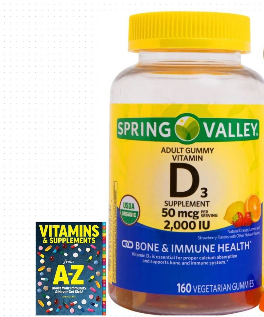 Spring Valley Vegetarische vitamine D3 Gummies, 2000 IE, 50 mcg, 160 Ct+Betere Gids Vitaminen Supplementen Boek Gratis Include (Cannot Verkocht afzonderlijk)