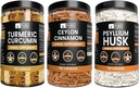 PURE ORIGINEEL INGREDIËNTEN Ceylon Cinnamon, Psyllium Husk, en Kurkuma capsule bundel (730 capsules elk), Geen Magnesium of Rijst Fillers
