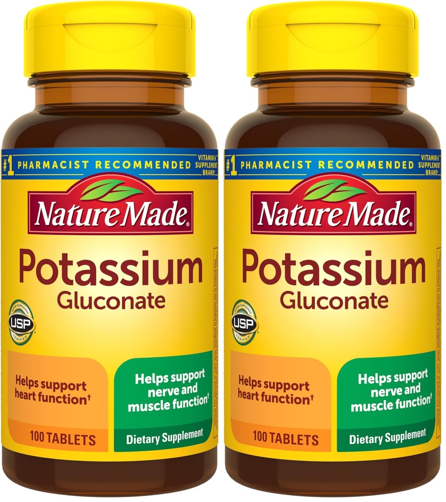 Nature Made Kalium Gluconaat 550 mg, Dieetsupplement voor Hartgezondheidsondersteuning, 100 tabletten, 100 dagen aanvoer (verpakking van 2)
