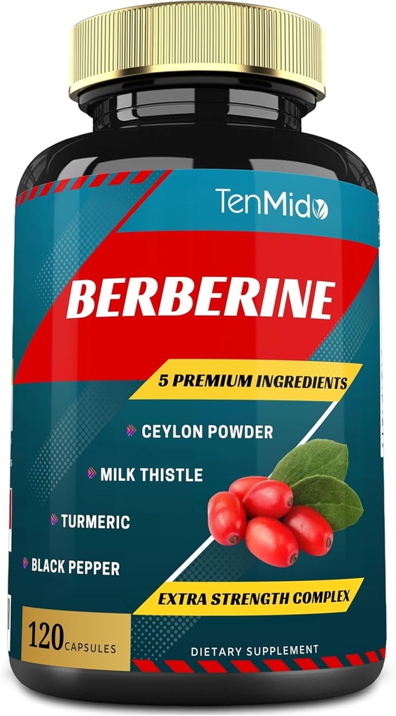 Berberine Extract Capsules, 4 Maanden Levering & Ceylon, Melkdistel, Kurkuma, Zwarte Peper 