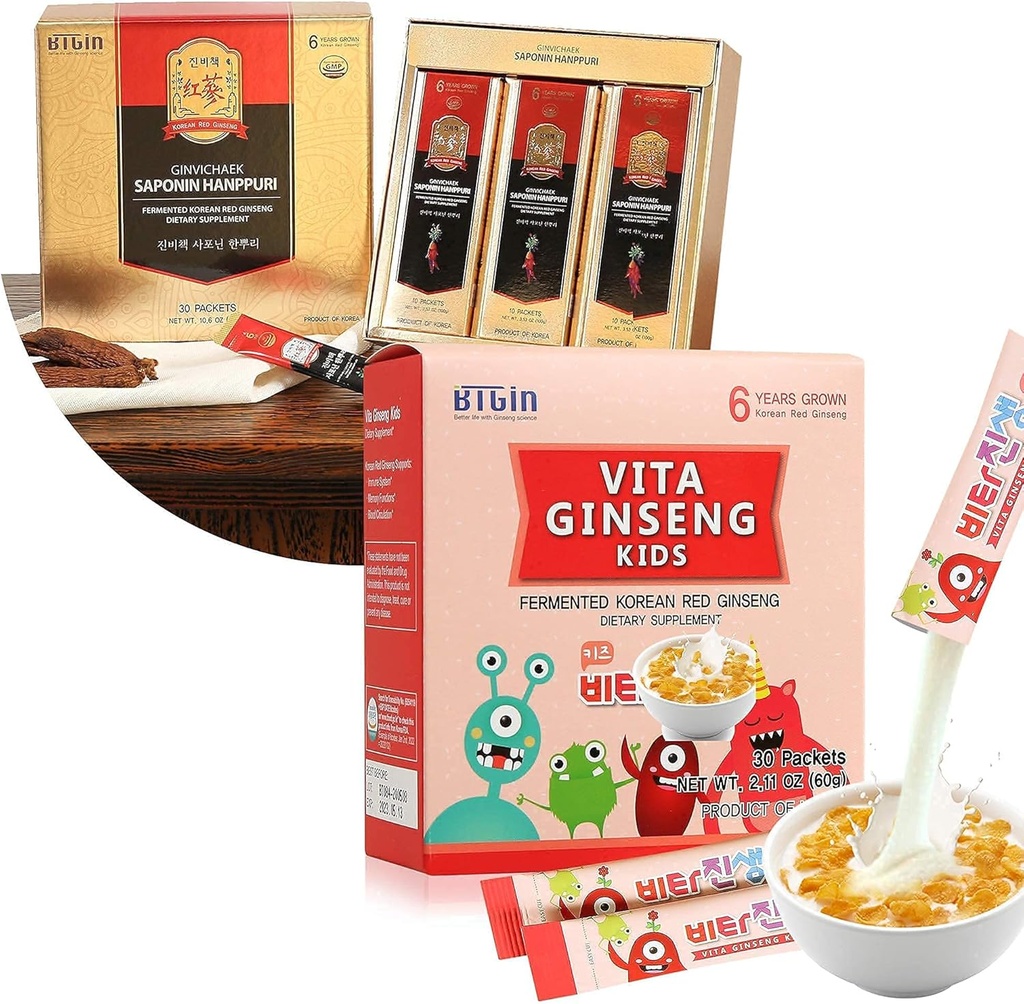 Saponin Hanppuri Immuun en uithoudingsvermogen Boost + VITA Ginseng Kids Immuunondersteuning en geheugenfunctie voor kinderen Premium bundel