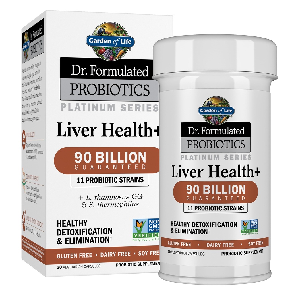 Garden of Life Dr. Formulated Probiotics Platinum Series Lever Gezondheid + 90 miljard CFU Gegarandeerd, One a Day Probiotic for Healthy Detoxification & Eliminatie Support, Vegan, Glutenvrij, 30 Capsules