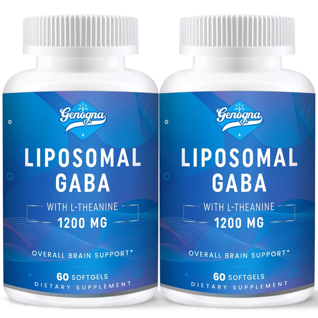 Liposomale GABA met L-Theanine 1200mg - 2 Pack High Bio available GABA Supplementen,120 Capsules voor volwassenen