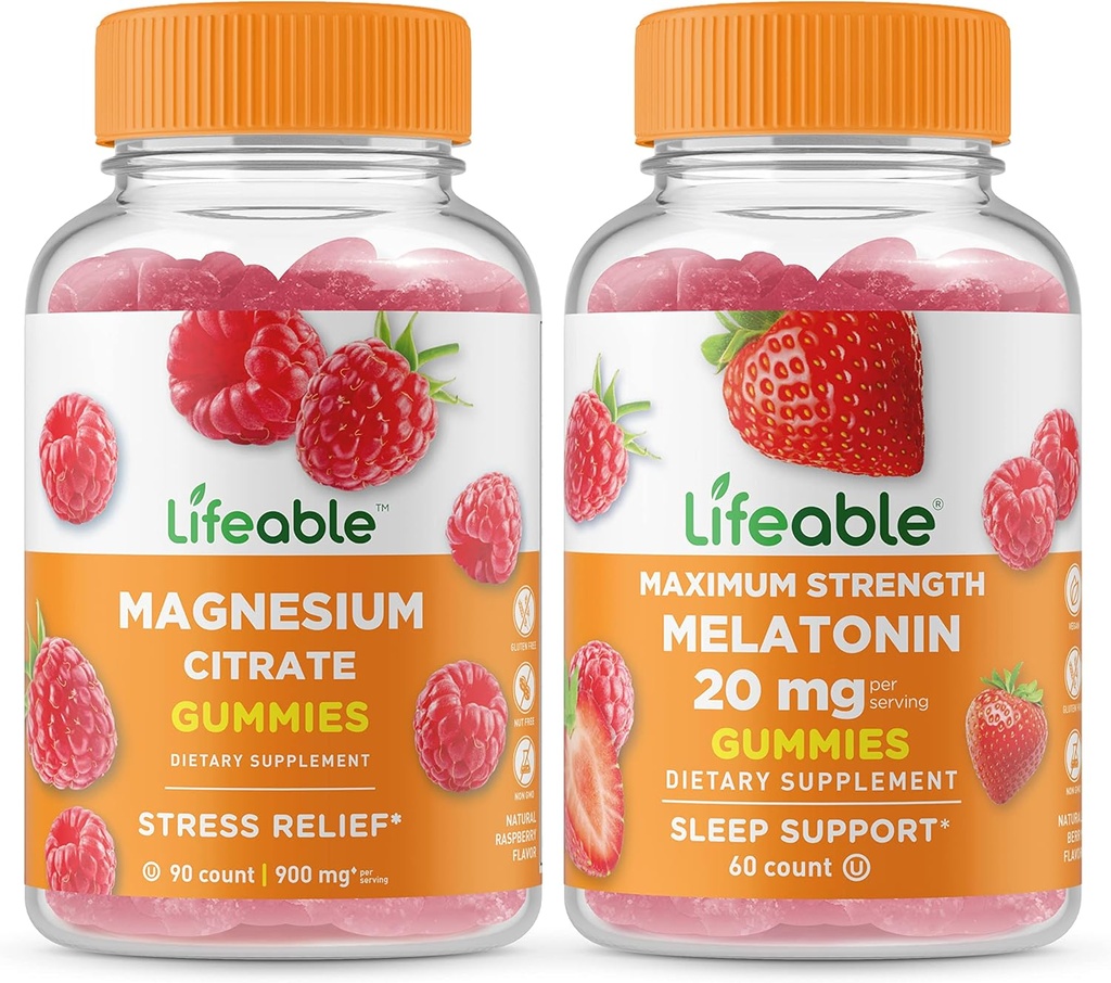 Levensvatbare Magnesium + Melatonine 20mg, Gummies Bundle - Grote Proeverij, Vitamine Supplement, Glutenvrij, GGO-vrij, Kauwgom