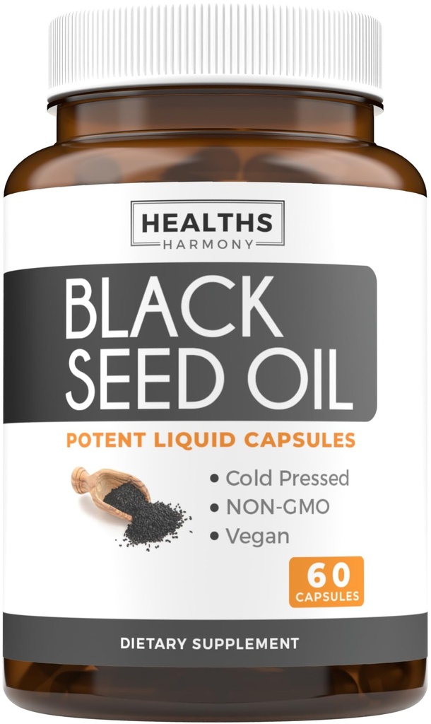 Black Seed Oil - 60 Softgel Capsules (Non-GMO & Vegan) Premium Cold-Pressed Nigella Sativa Producent Pure Black Cumin Seed Oil met Vitamine E - 500mg Elke, 1000mg Per 2 Capsule Serveren
