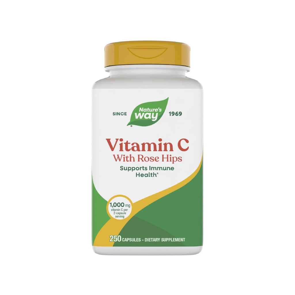 Nature's Way Vitamine C met Rose Hips - Krachtige Antioxidant bescherming* - Ondersteunt Immuunfunctie* - Versterkt Collageen voor een gezonde huid* - Glutenvrij - 250 Capsules