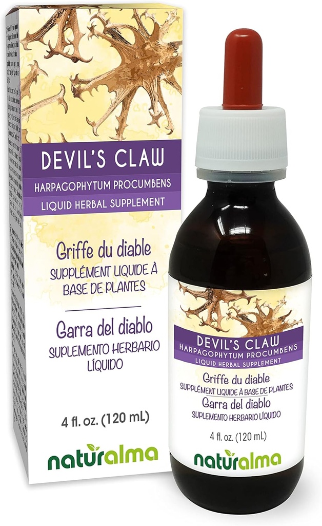 Naturalma Devil's Claw (Harpagophytum procumbens) Root Alcoholvrije Tinctuur - 4 fl oz Liquid Extract in druppels - Kruidensupplement - Veganistisch