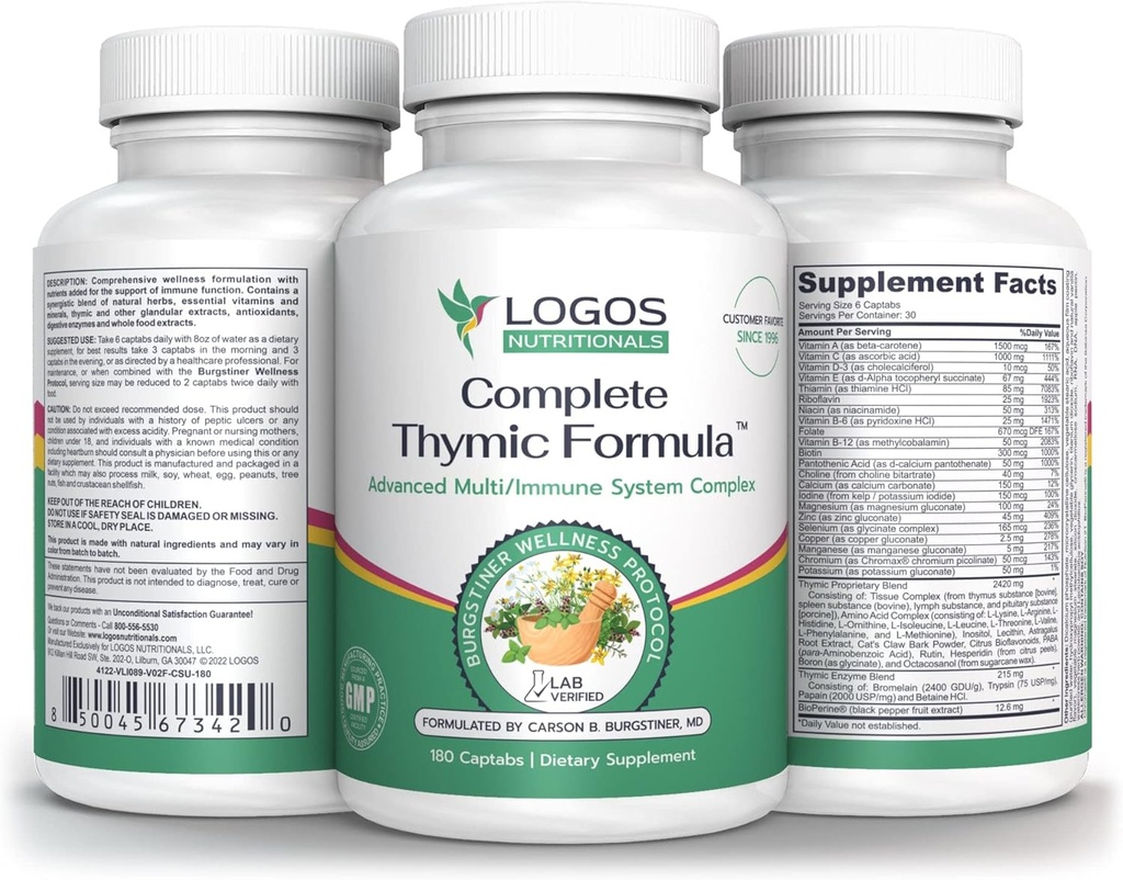 Complete Thymic FormulaTM, Uitgebreide Multivitamine & Multimineral met Thymus Glandular Extracten (180 Tellen (Pack of 1)