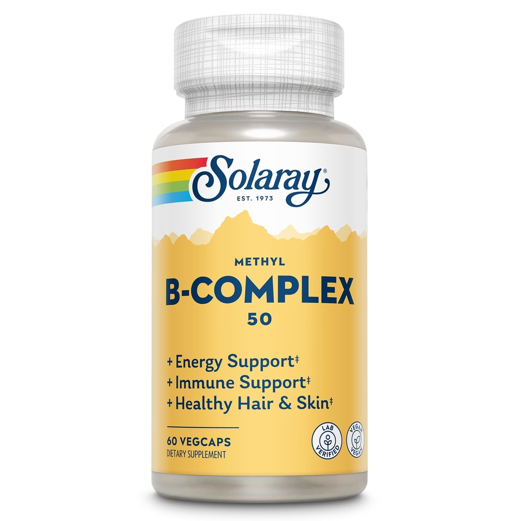 SOLARAY Methyl B Complex 50mg - Vitamine B Complex met vitamine B12, B6, B1, Foliumzuur, Biotine en meer - Cellular Energy Supplements, Nerve Function Support - Vegan, 60 dagen garantie, 60 porties