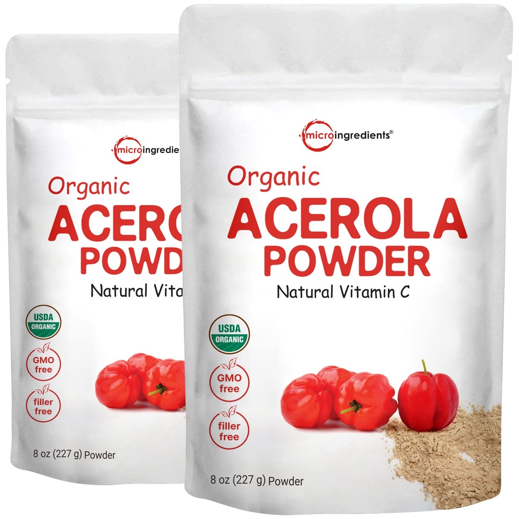 2 Pack of Pure USDA Biologische Acerola Cherry Powder, Natuurlijke en Biologische Vitamine C voor het immuunsysteem, 8 Ounce, Geen GGO, Geen Gluten, Brazilië Oorsprong