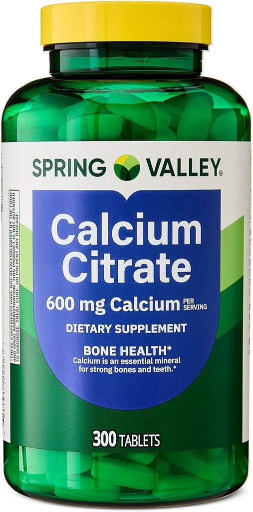 Spring Valley Calcium citraat tabletten Dieetsupplement, 600 mg, 300 Tel. - New Look