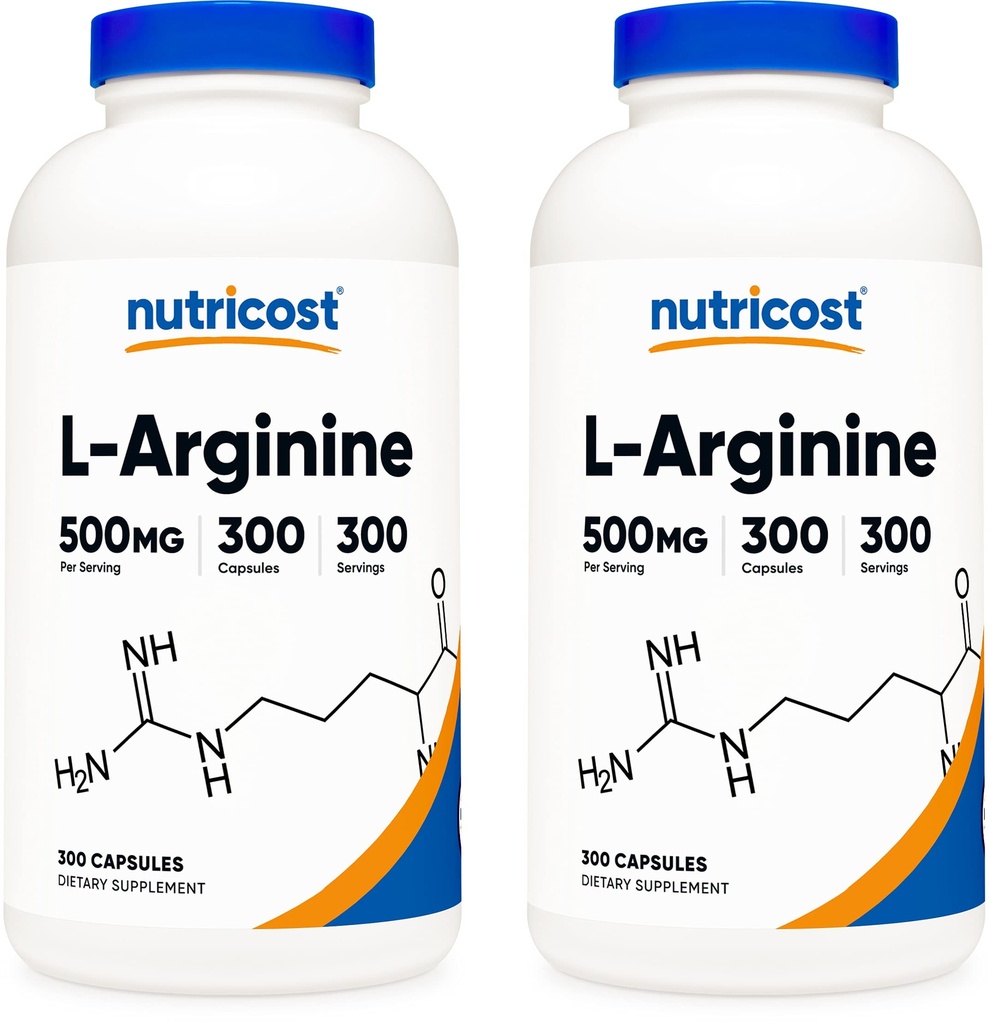 Nutricost L-Arginine 500 mg, 300 capsules (2 flessen)
