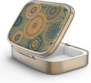 Pill Case Pill Box met Mirror Retro 2 Compartiment Kleine pil Case voor Purse of Pocket Bronze Rechthoekige Pill Box of vitamines, Visolie, Supplementen, Pill Bevat reizen Gifts(Retro Mandala)