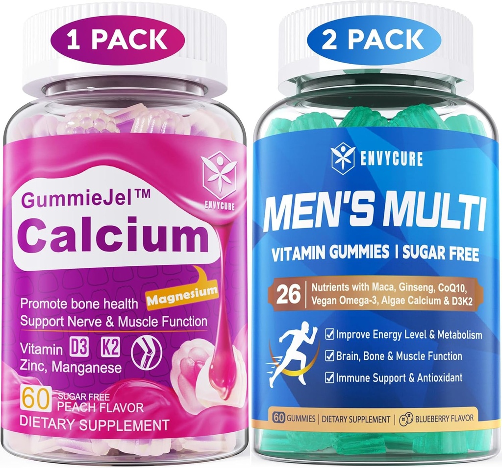Suikervrij Heren Multivitamine Gummies 120 Tel + Calcium Gummies 60 Tellen