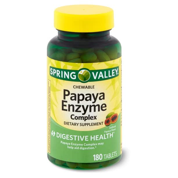 Spring Valley Spring - Valley Papaya Enzyme Complex Tablets - 180 Kauwtabletten Verpakking van 2 180 Tellen (verpakking van 2)