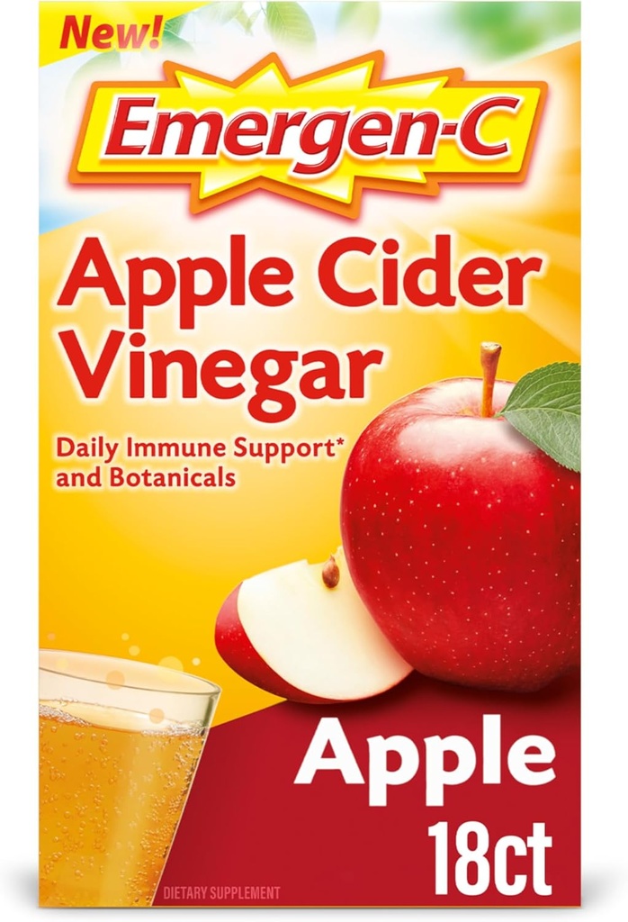 Emergen-C Apple Cider Vinegar Vitamine C Fizzy Drink Mix, Dieetsupplement voor Immune Ondersteuning, Apple - 18 Tellen