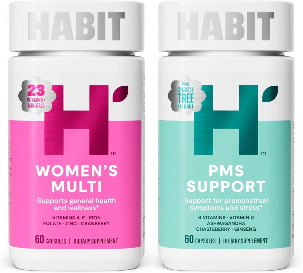 Gewoonte in Sync Bundle - Women's Multi (60 Capsules) + PMS Support Supplement (60 Capsules), Ondersteunt de algemene gezondheid en welzijn, bevordert een gezonde Mood, niet GGO