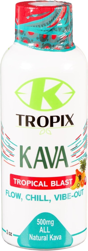 K-Tropix Kava Shot Tropical Blast - 500mg Wellness Shots om ontspanning en vermindering van de zorg te bevorderen - Kava Drink - Zorg, spanning, Strain Relief Supplement - 1 Pack