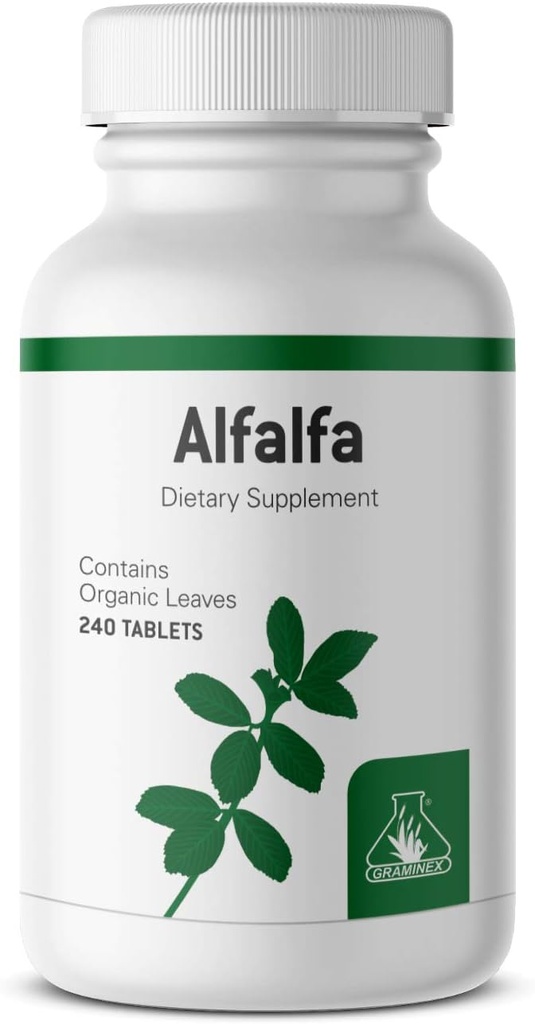 Graminex Alfalfa tabletten - Non-GMO Green Superfood Supplement met vitamines, mineralen, Aminozuren - 240 tabletten