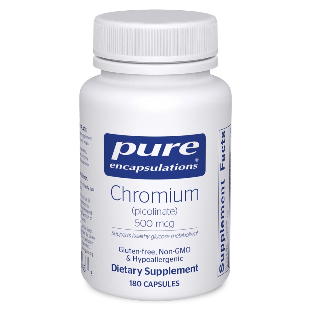 Pure Encapsulations Chroom (Picolinate) 500 mcg - for Lipide & Koolhydraat Metabolisme* - Mineral Supplement - Superior Absorptie Chromium Supplement - Vegan & Gluten Free - 180 Capsules