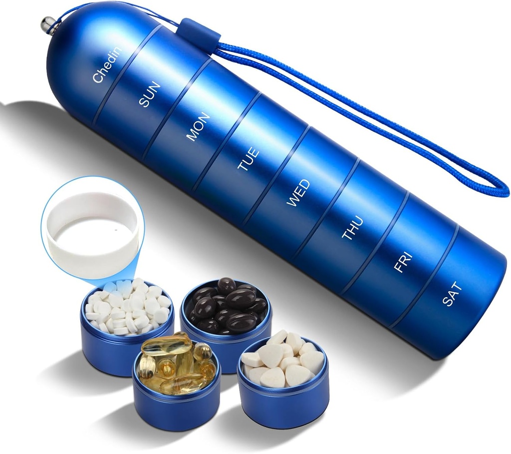 Wekelijkse pil Organisator, 7 dagen Extra grote capaciteit pil doos, pil houder Container, waterdicht en groot compartiment voor Holding supplementen, vitamines, visolie en geneeskunde (blauw)