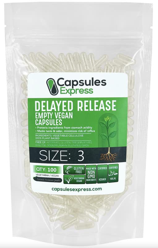 XPRS Nutra Vertraagd Release Maat 3 Lege Capsules - 100 Telt Heldere Lege Vegan Capsules - Vegetarische Pillen DIY Plantaardige Capsule Vulling - Veggie Gel Caps for Do-It-Yourself Supplements