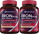 Recepten Iron Supplement 65 mg met vitamine C - Gemaximiseerde Absorptie & Maag Vriendelijke IJzer Pillen voor Red Blood Cells Formation, Heart, Brain & Immunity Health - Vegan 120 Tabs (Pack of 2)