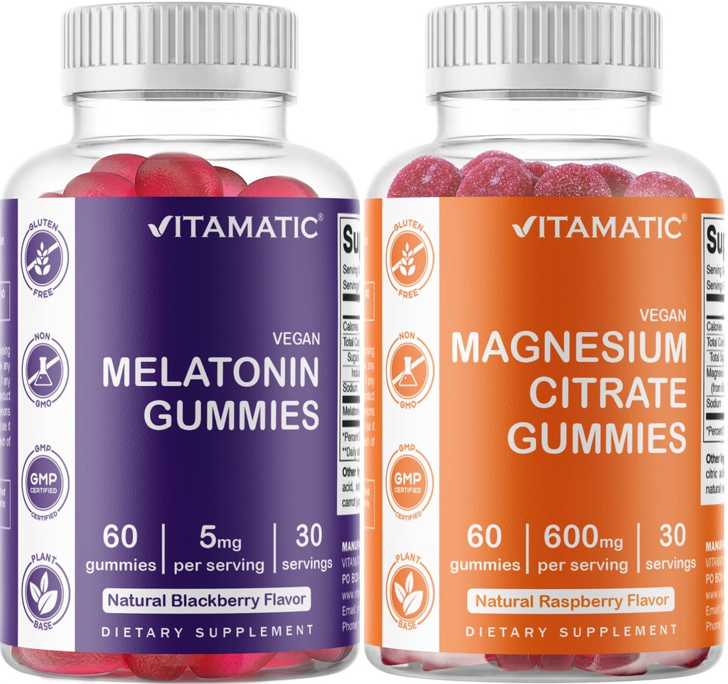 Vitamatic Magnesium Gummies & Melatonine Gummies Combo - 60 Tellen elk