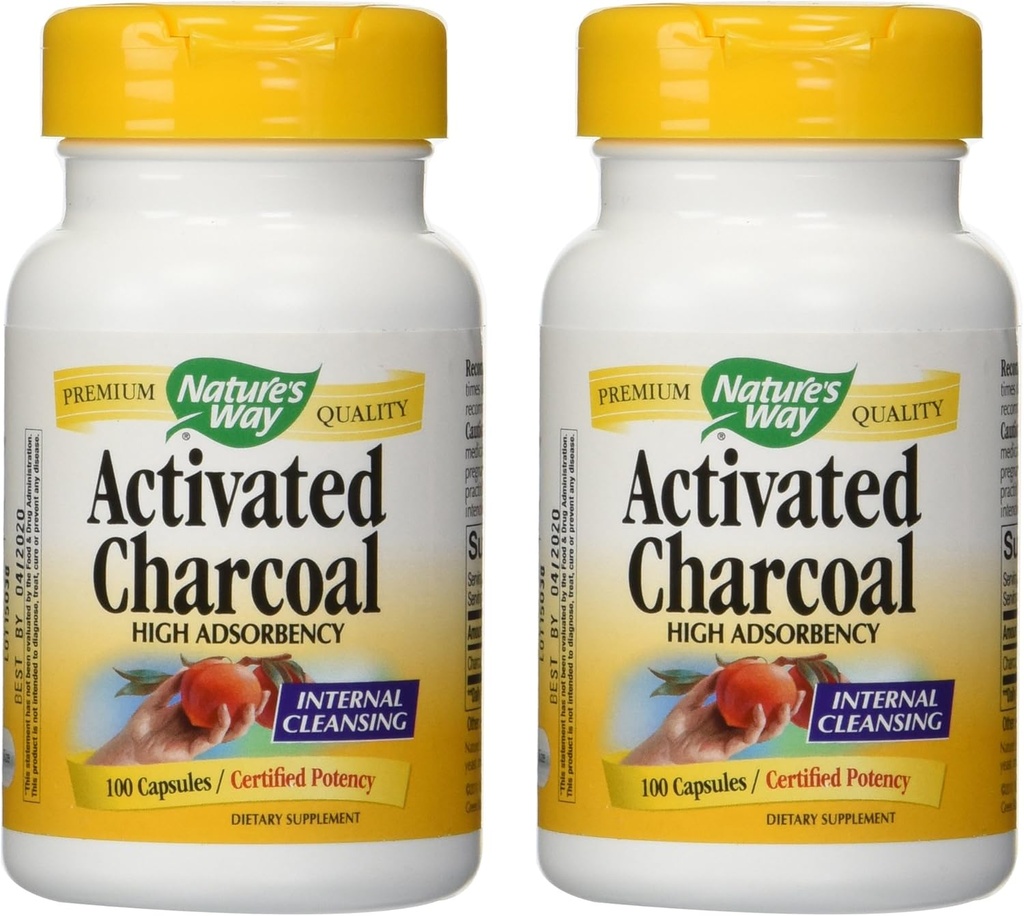 Nature's Way Actieve Charcoal Hoge Adsorbency - 100 Capsules 2 pack