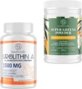 Urolithin A Supplement 1500MG Plus Bruine Rijst Proteïne + Super Greens Poeder Superfood Supplement met Elektrolyten & Tonic Kruiden