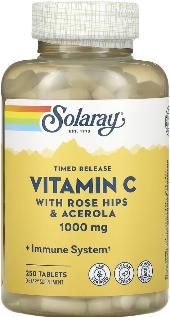 SOLARAY Getimede afgifte Vitamine C met Rose HIPS & Acerola, 1000 mg, 250 tabletten