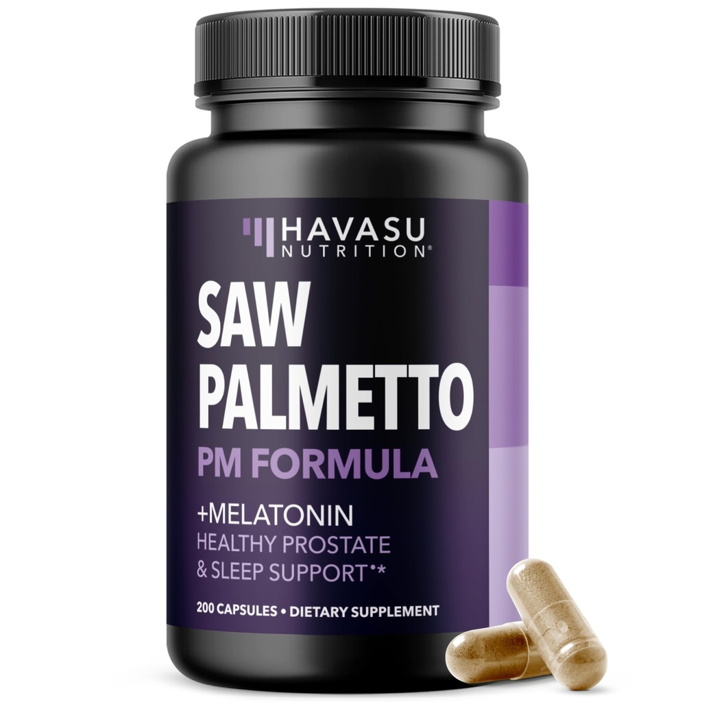 Zag Palmetto PM voor mannen met Melatonine 3mg - Night Time Prostate Health Supplement voor Bladder en Slaap Ondersteuning - Verminder de urinefrequentie - 200 Telling - Vegan, niet-GMO Capsules - Meer dan 6 maanden Levering