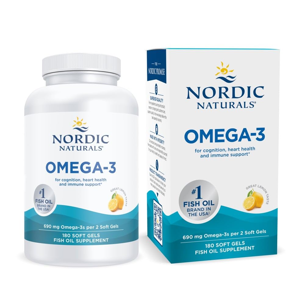 Nordic Naturals Omega-3, Citroensmaak - 180 Zachte Gels - 690 mg Omega-3 - Visolie - EPA & DHA - Immune Support, Brain & Heart Health, Optimal Wellness - Non-GMO - 90 Servings