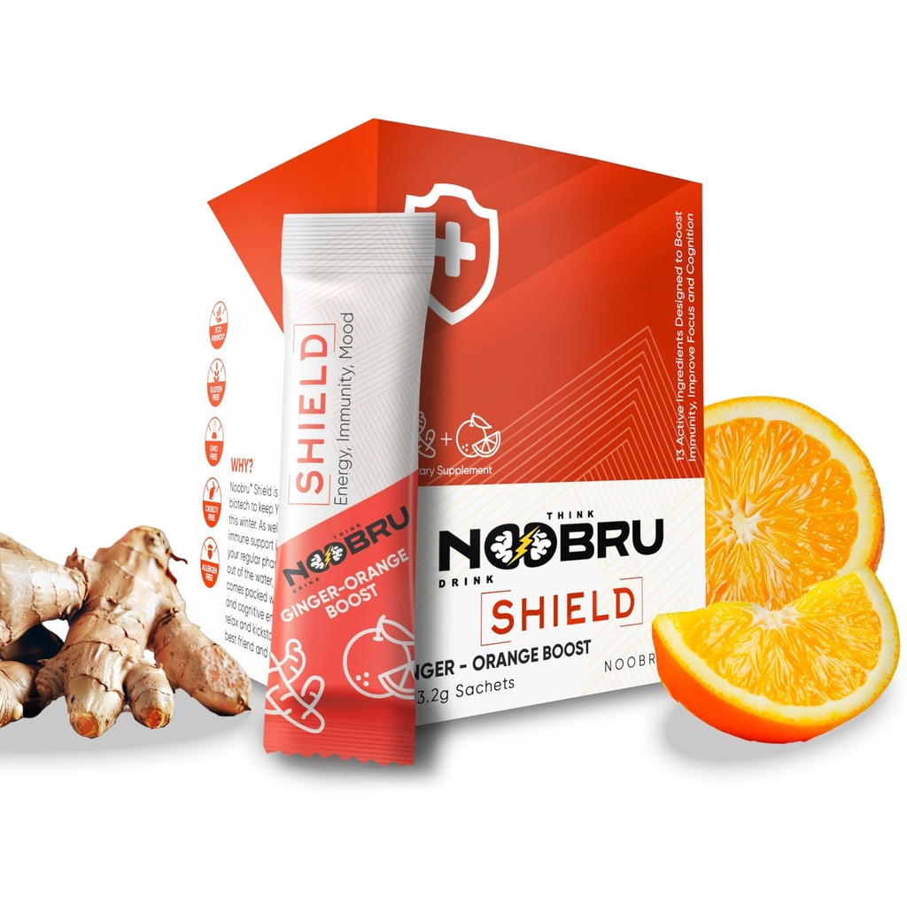 Noobru Shield met vitamine C poeder en gember - Immuunsysteem Booster voor perfecte gezondheidstoestand - Vitaminen Blend voor uw lichaam - Nootrope voedingssupplementen voor scherpe concentratie en snelle geest