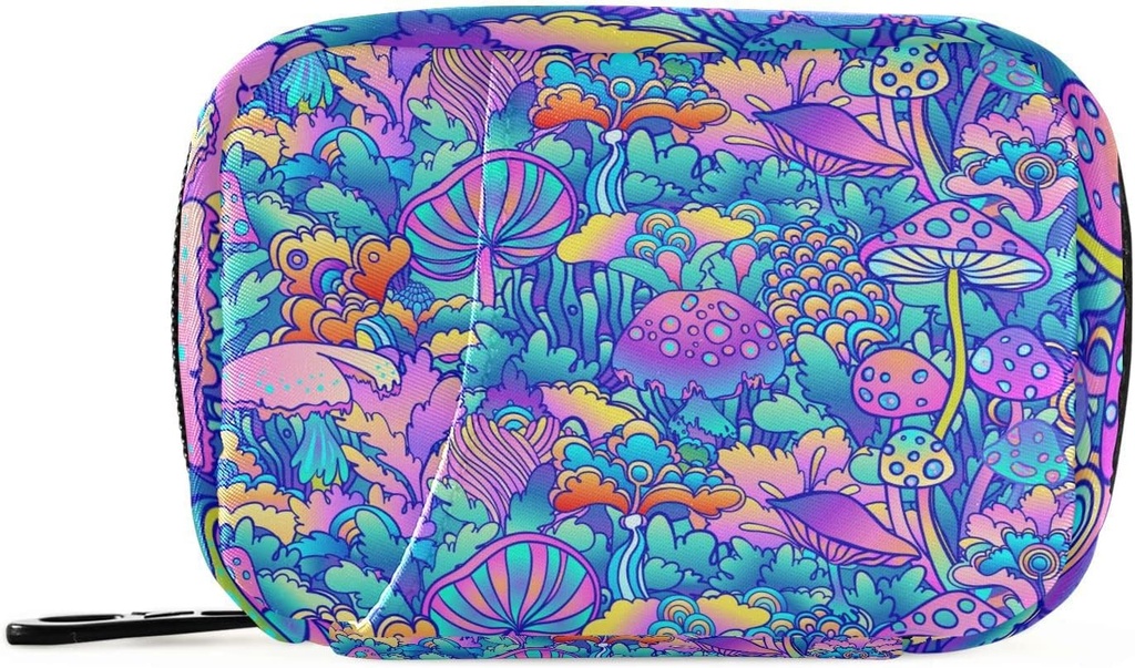 Mushroom Colorful Pill Box 7 Day Pill Case Travel Pill Organizer Bag with Zipper Portable Weekly Vitamin Medicine Supplement Holder Pouch Bag