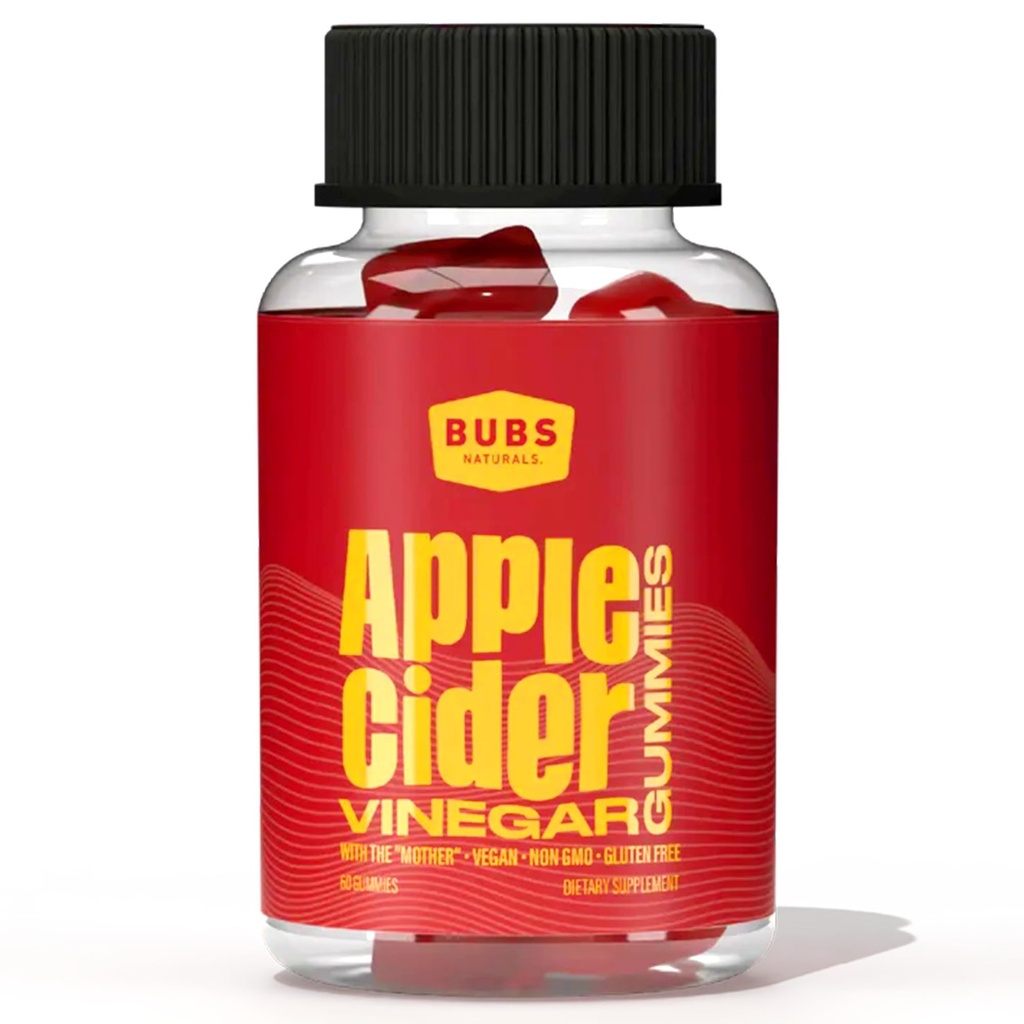 BUBS Naturals Apple Cider Vinegar Gummies met de moeder, alle natuurlijke Vegan ACV Gummy Vitaminen, Ondersteunt Detox, Digestie & Energie Booster met B Vitaminen, 60 Tellen